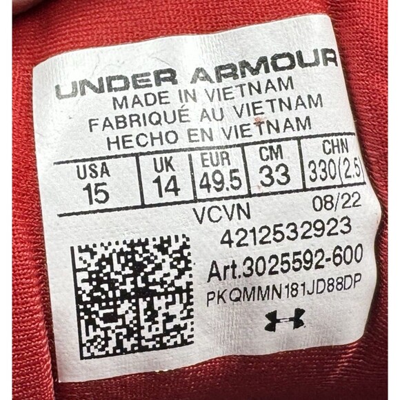 Under Armour Mens Size 15 Red & White Yard Low MT TPU Baseball Cleats Athletic - Picture 7 of 8